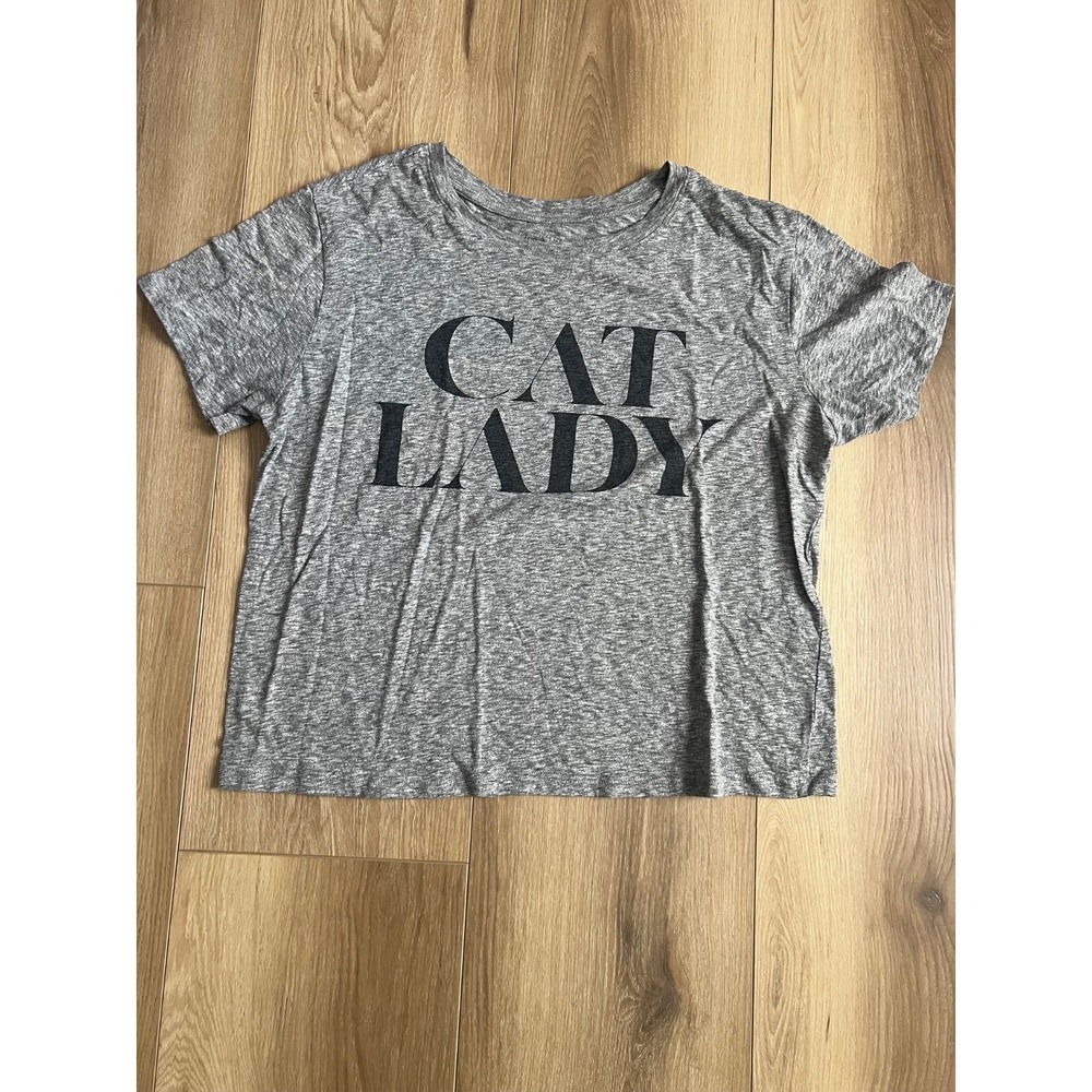 Zoe & Live Women's Size Medium Gray Heather Cat Lady Graphic Short Sleeve Tee